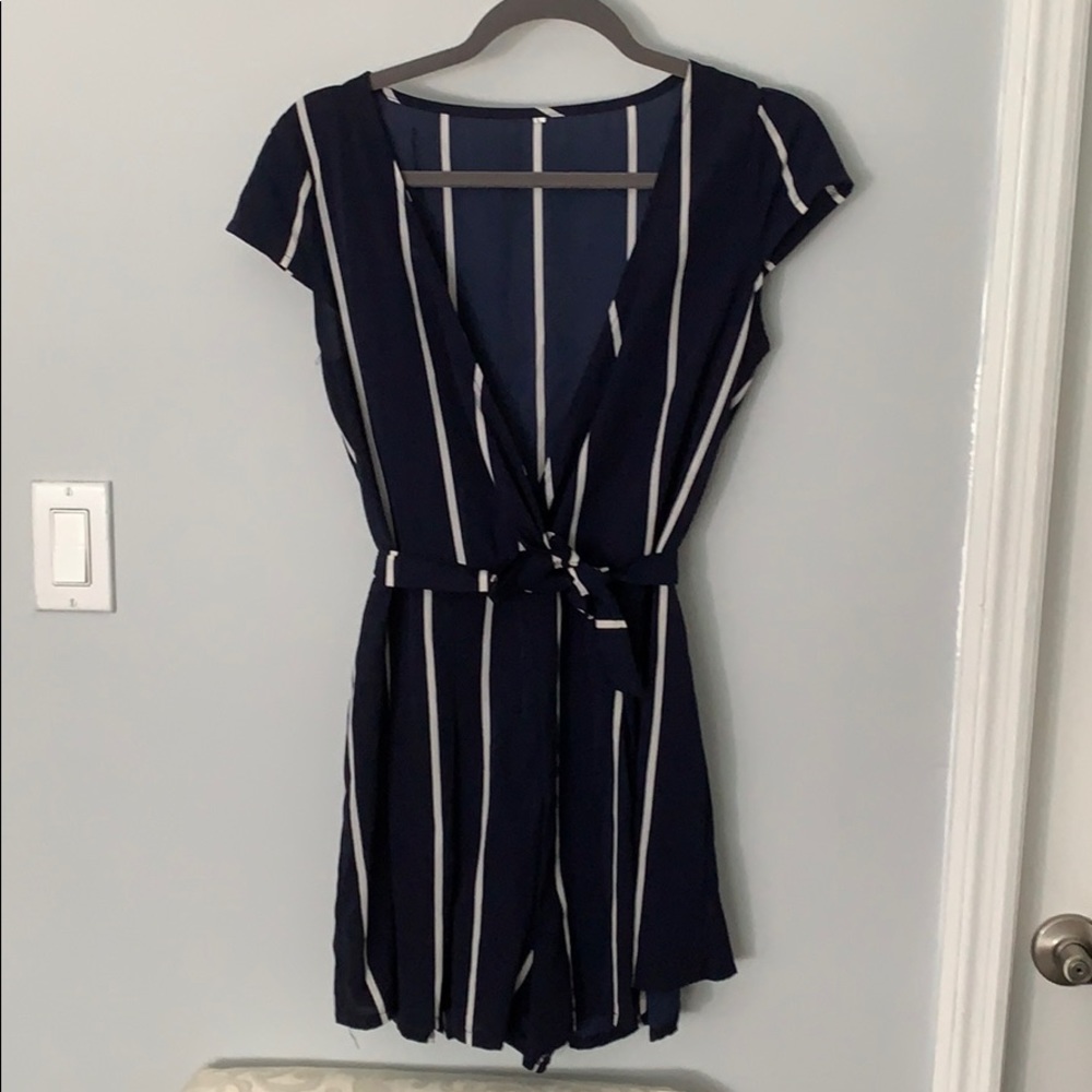 Striped cap sleeve romper